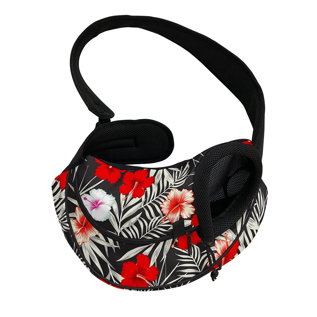 White Tropical Hibiscus Pattern Print Pet Sling Carrier