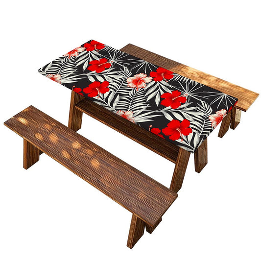 White Tropical Hibiscus Pattern Print Picnic Table Cover