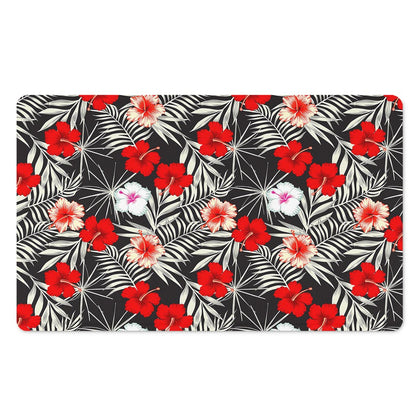 White Tropical Hibiscus Pattern Print Polyester Doormat