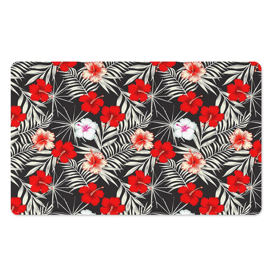 White Tropical Hibiscus Pattern Print Polyester Doormat