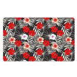 White Tropical Hibiscus Pattern Print Polyester Doormat