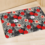 White Tropical Hibiscus Pattern Print Polyester Doormat