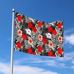 White Tropical Hibiscus Pattern Print Polyester Flag