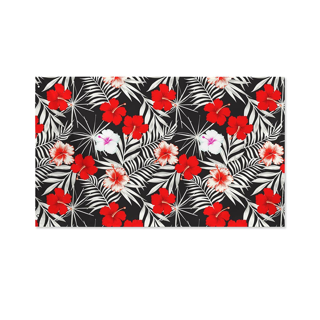 White Tropical Hibiscus Pattern Print Polyester Flag