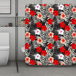 White Tropical Hibiscus Pattern Print Polyester Shower Curtain