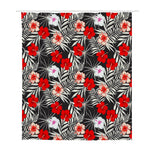 White Tropical Hibiscus Pattern Print Polyester Shower Curtain