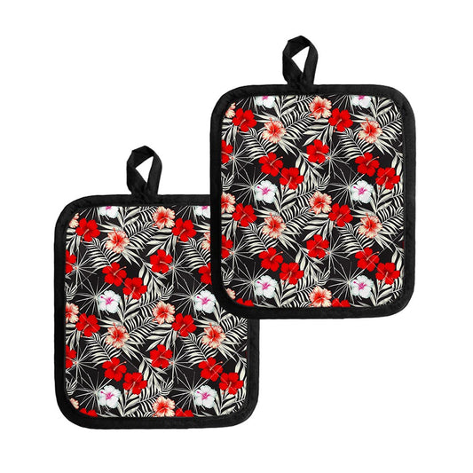 White Tropical Hibiscus Pattern Print Pot Holders