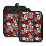 White Tropical Hibiscus Pattern Print Pot Holders With Pocket