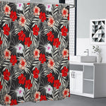 White Tropical Hibiscus Pattern Print Premium Shower Curtain