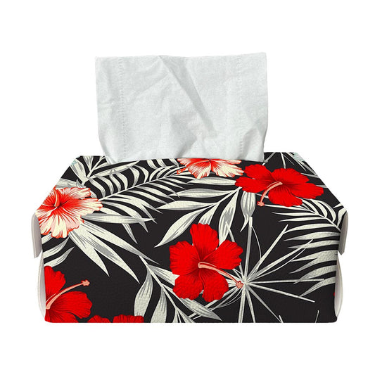 White Tropical Hibiscus Pattern Print Rectangle Tissue Box Cover