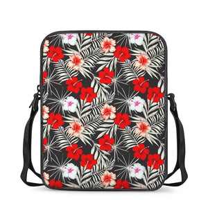 White Tropical Hibiscus Pattern Print Rectangular Crossbody Bag