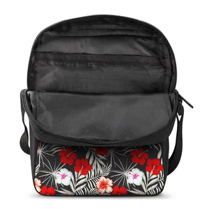 White Tropical Hibiscus Pattern Print Rectangular Crossbody Bag