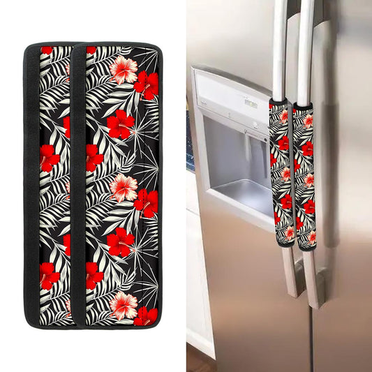 White Tropical Hibiscus Pattern Print Refrigerator Handle Covers