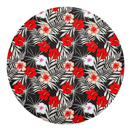 White Tropical Hibiscus Pattern Print Round Blanket