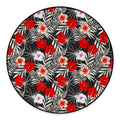 White Tropical Hibiscus Pattern Print Round Floor Mat