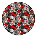 White Tropical Hibiscus Pattern Print Round Floor Mat