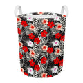 White Tropical Hibiscus Pattern Print Round Laundry Basket