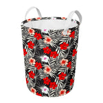 White Tropical Hibiscus Pattern Print Round Laundry Basket