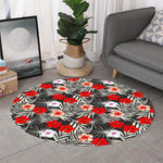White Tropical Hibiscus Pattern Print Round Rug