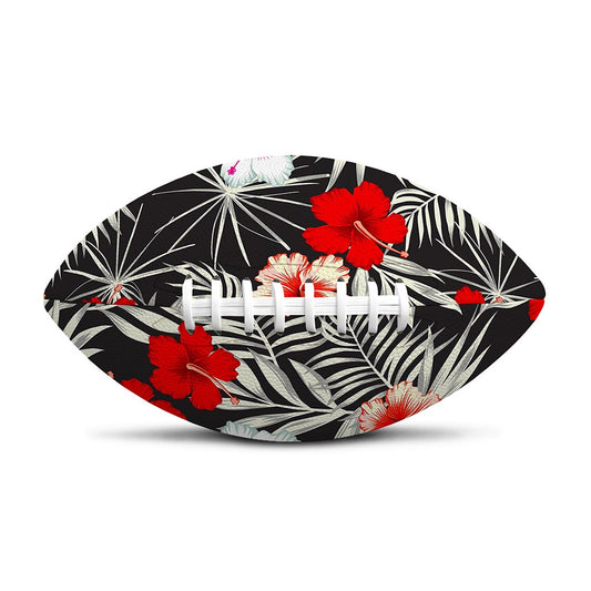 White Tropical Hibiscus Pattern Print Rugby Ball