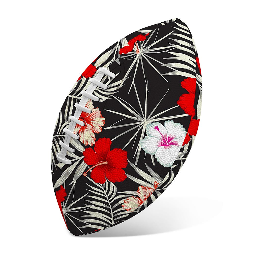 White Tropical Hibiscus Pattern Print Rugby Ball