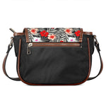 White Tropical Hibiscus Pattern Print Saddle Bag