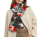 White Tropical Hibiscus Pattern Print Scarf