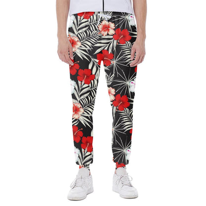 White Tropical Hibiscus Pattern Print Scuba Joggers