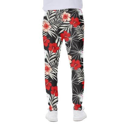 White Tropical Hibiscus Pattern Print Scuba Joggers