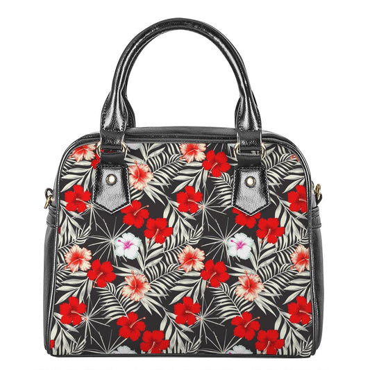 White Tropical Hibiscus Pattern Print Shoulder Handbag