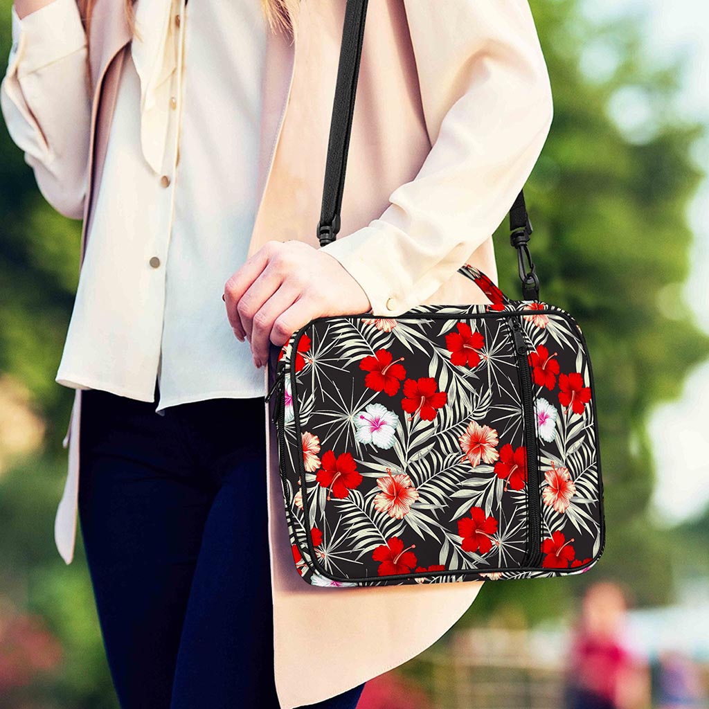 White Tropical Hibiscus Pattern Print Shoulder Strap Bible Bag