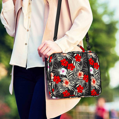 White Tropical Hibiscus Pattern Print Shoulder Strap Bible Bag