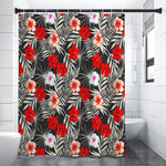 White Tropical Hibiscus Pattern Print Shower Curtain