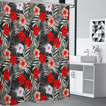White Tropical Hibiscus Pattern Print Shower Curtain