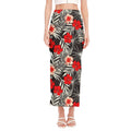 White Tropical Hibiscus Pattern Print Side Slit Maxi Skirt