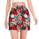 White Tropical Hibiscus Pattern Print Side Slit Mini Skirt