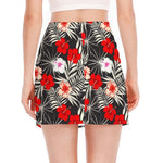 White Tropical Hibiscus Pattern Print Side Slit Mini Skirt