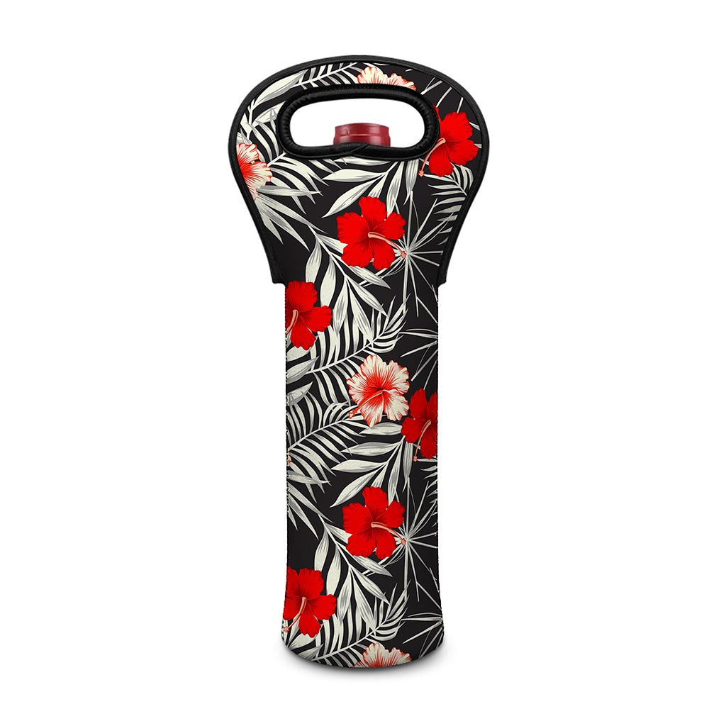 White Tropical Hibiscus Pattern Print Single Neoprene Wine Tote