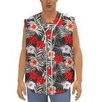 White Tropical Hibiscus Pattern Print Sleeveless Baseball Jersey
