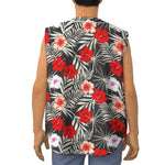 White Tropical Hibiscus Pattern Print Sleeveless Baseball Jersey