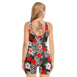 White Tropical Hibiscus Pattern Print Sleeveless One Piece Swimsuit