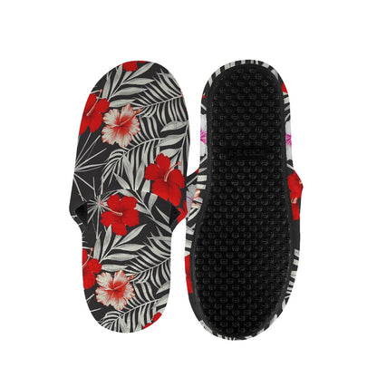 White Tropical Hibiscus Pattern Print Slippers