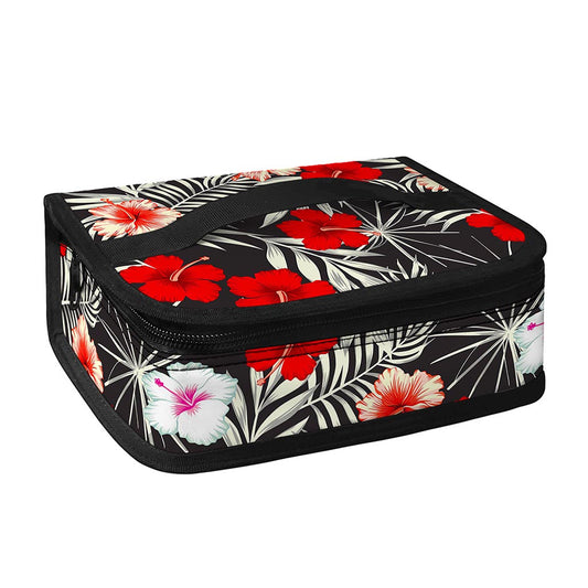 White Tropical Hibiscus Pattern Print Small Lunch Bag