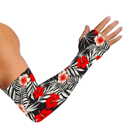 White Tropical Hibiscus Pattern Print Sun Protection Arm Sleeves