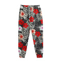 White Tropical Hibiscus Pattern Print Sweatpants
