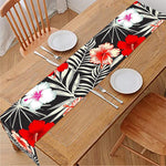White Tropical Hibiscus Pattern Print Table Runner