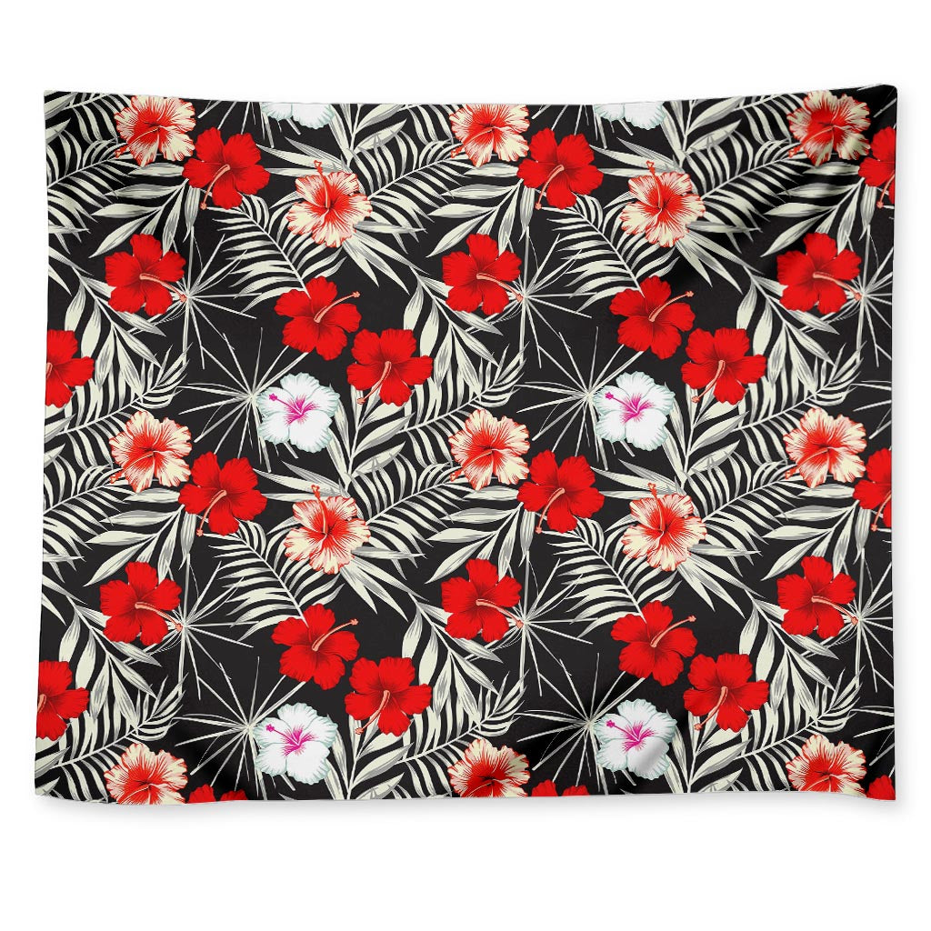 White Tropical Hibiscus Pattern Print Tapestry