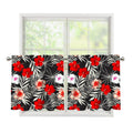 White Tropical Hibiscus Pattern Print Tier Curtains