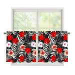 White Tropical Hibiscus Pattern Print Tier Curtains