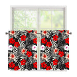 White Tropical Hibiscus Pattern Print Tier Curtains